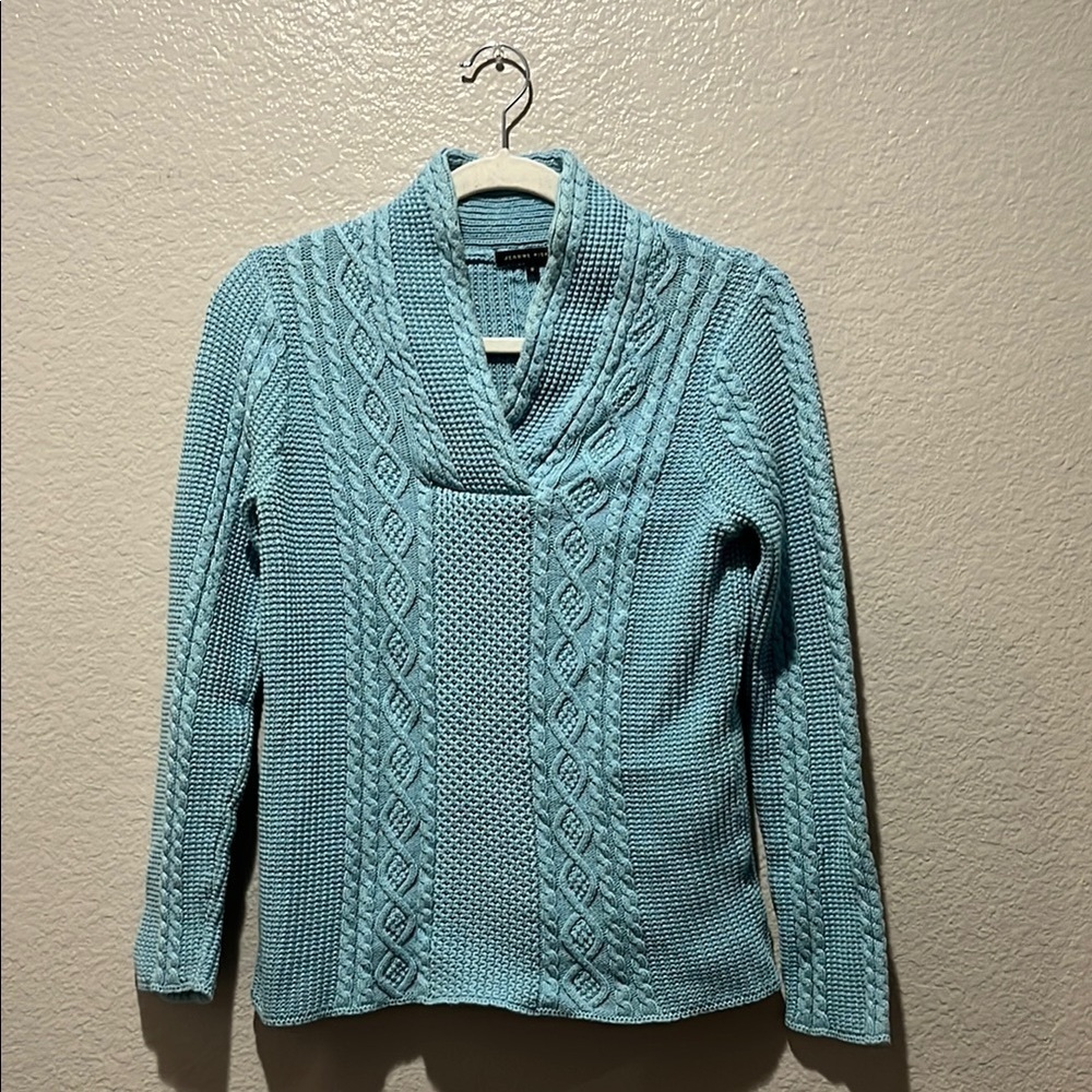 Jeanne Pierre Women's Cable Knit Nice Thick Sweater Baby Blue Sz S Casual